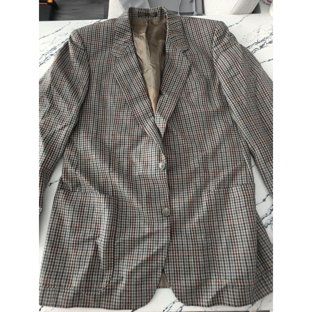 Vintage Hugo Boss Lambswool Plaid Tan Jacket Blazer 40L